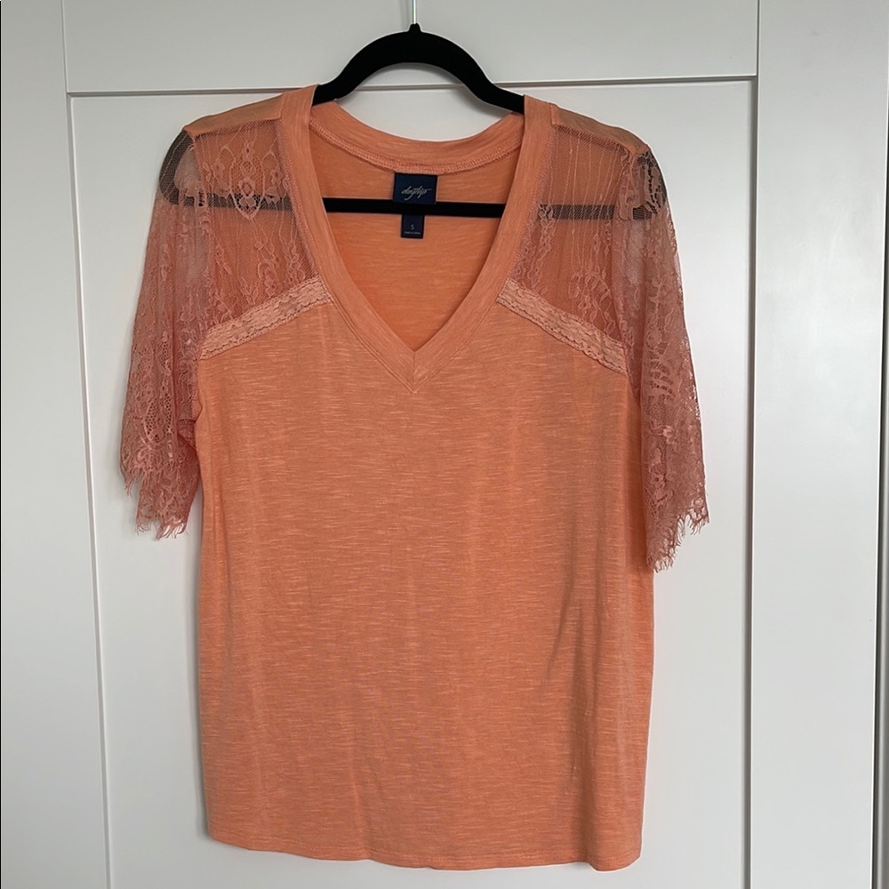 Orange Lace Sleeve Women's Top